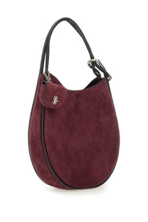 Marc Jacobs women’s the dual hobo large bag brown in burgundy suede with black leather trim and silver logo clasp