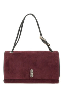 Marc Jacobs women’s the Dual large bag in burgundy suede with black leather straps and silver-toned clasp