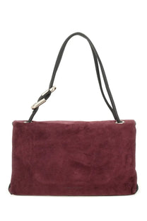 Marc Jacobs women’s the dual large bag brown burgundy suede handbag with black leather straps and silver metal clasp
