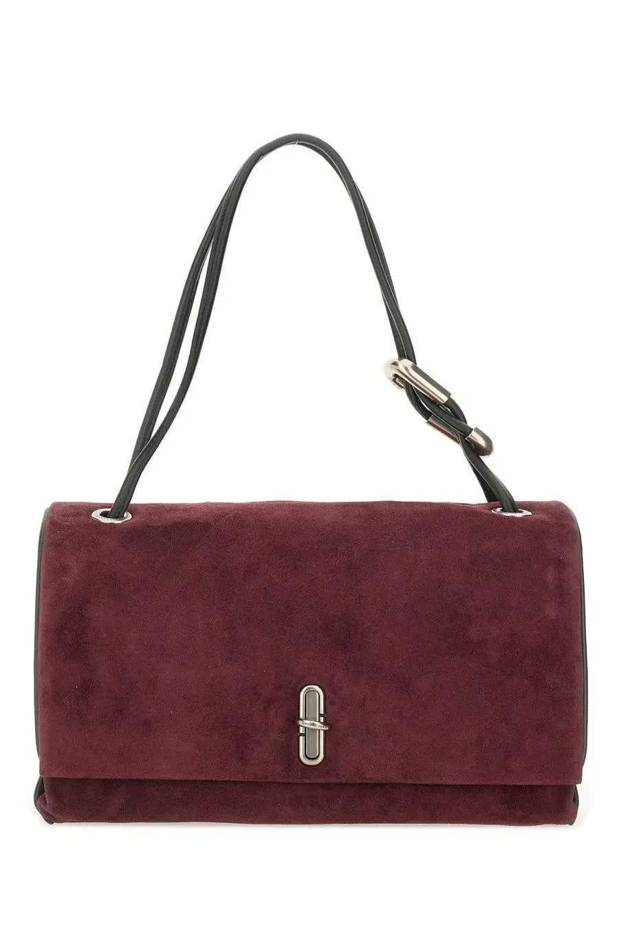 Marc Jacobs women’s the dual large bag brown burgundy suede with black leather straps and silver-toned clasp