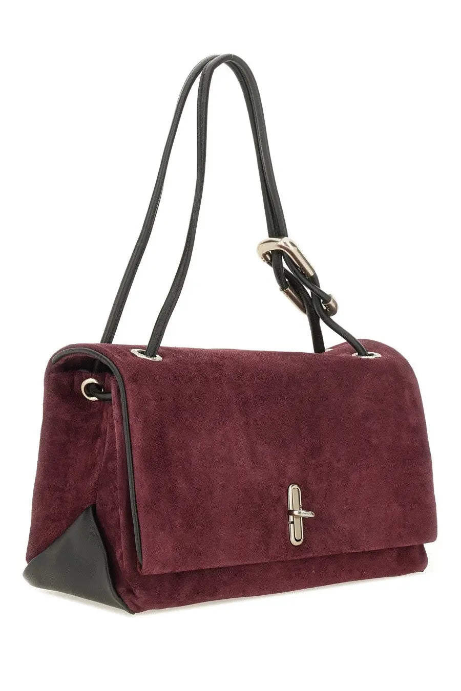 Marc Jacobs women’s the dual large bag brown burgundy suede with black leather accents and silver-tone buckle closure