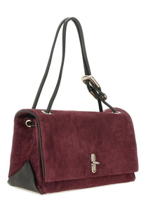 Marc Jacobs women’s the dual large bag brown burgundy suede with black leather accents and silver-tone buckle closure