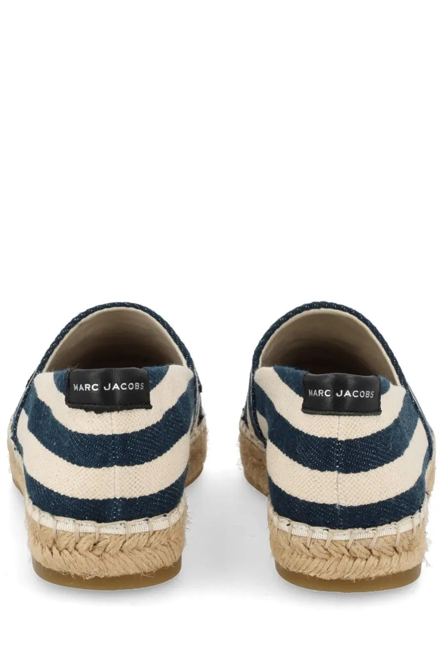 Marc Jacobs women’s espadrilla slip-ons in navy and cream striped tela with jute sole for casual wear