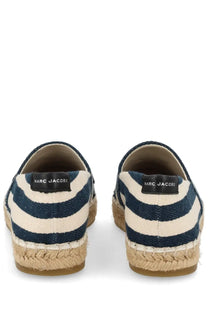 Marc Jacobs women’s espadrilla slip-ons in navy and cream striped tela with jute sole for casual wear