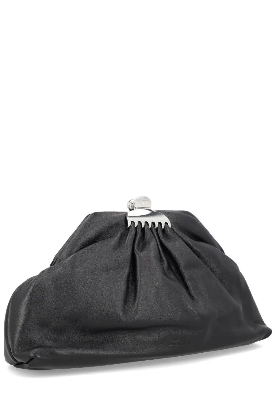 Marc Jacobs women’s glam clutch bag black leather with a silver toned clasp for elegant evening use