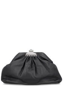 Marc Jacobs women’s black satin clutch bag with silver-toned clasp perfect for glamorous occasions