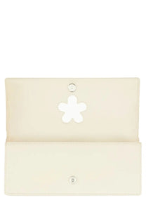 Cream-colored leather clutch with white flower cutout and silver hardware from Marc Jacobs womens the Glam Mirror Bag white