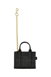 Marc Jacobs women’s black textured leather mini tote bag with gold-tone chain strap and clasp keychain tote dwarf