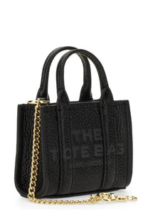 Marc Jacobs women’s keychain the tote dwarf black mini tote bag in black textured leather with gold-tone chain strap and handles