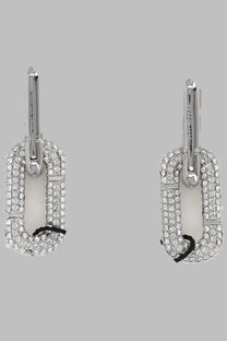 Marc Jacobs women’s orecchini pop marc silver earrings with silver-tone rectangular links encrusted with round and baguette diamonds