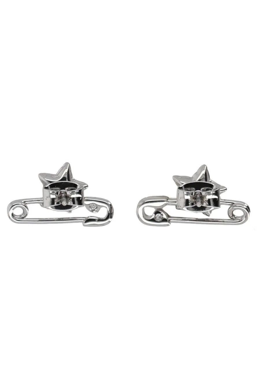 Marc jacobs women’s silver star-shaped safety pin earrings with tiny diamond accents in silver metal