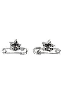 Marc jacobs women’s silver star-shaped safety pin earrings with tiny diamond accents in silver metal
