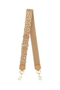 Tan canvas shoulder strap with beige smar lettering and gold-tone hardware for marc jacobs women’s the outline shoulder strap beige