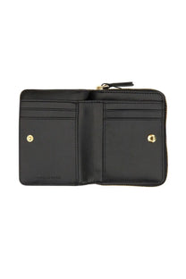 Marc Jacobs women’s portafoglio compact mini black leather wallet with gold-tone hardware and zipper closure