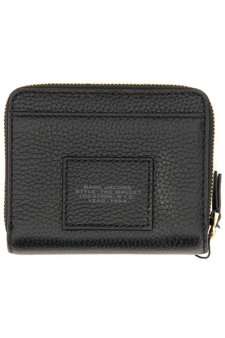 Marc Jacobs women’s portafoglio the compact mini black leather wallet with gold zipper and rectangular embossed label