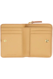 Beige leather marc jacobs wallet with gold-tone hardware and zipper closure from the portafoglio compact mini blue collection