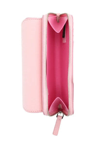 Marc Jacobs womens portafoglio shades blue wallet with pink heart-shaped zipper and silver-toned zippers interior