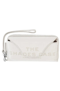 White leather marc jacobs women’s portafoglio shades case with silver-tone zipper and wrist strap
