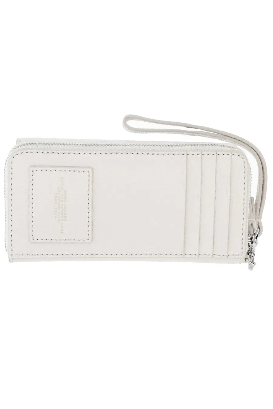 White leather zippered wallet with wrist strap and card slots from Marc Jacobs women’s Portafoglio Shades case