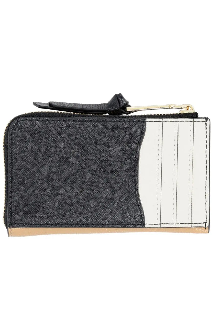 Marc jacobs women’s portafoglio utility snapshot cardholder in black and white textured leather with gold zipper pull