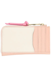 Pastel pink and cream two-tone zippered cardholder with pink fabric pull tab from marc jacobs portafoglio utility snapshot blue