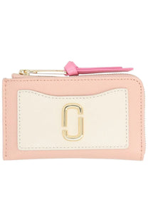 Marc Jacobs women’s portafoglio utility snapshot wallet in pink and cream leather with gold logo clasp and pink zipper pull