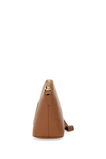 Marc Jacobs women’s pouch the beauty bag beige tan leather crossbody bag with gold-tone zipper pull and matching strap