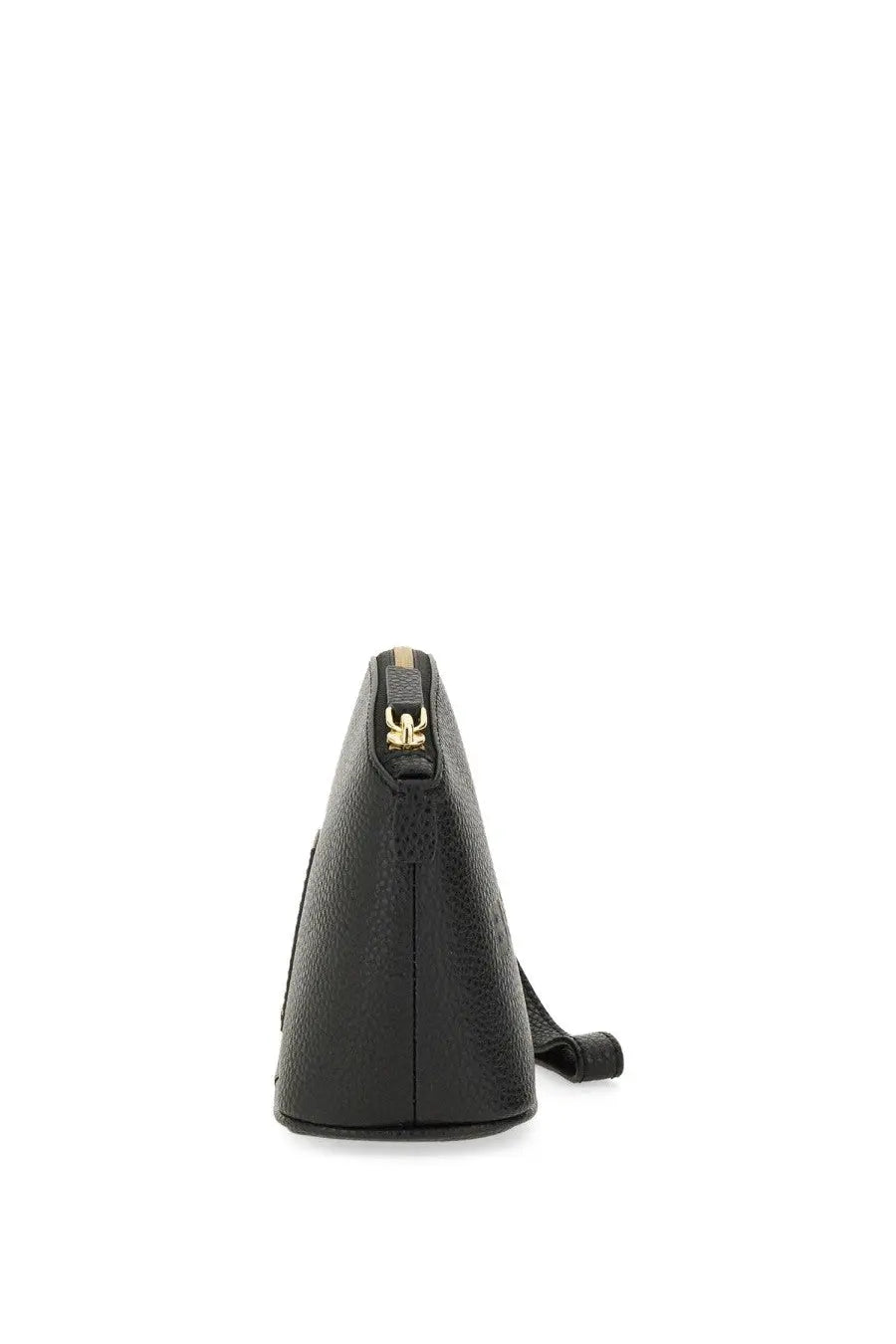 Marc Jacobs women’s black textured leather clutch pouch with gold-tone zipper pull and wrist strap