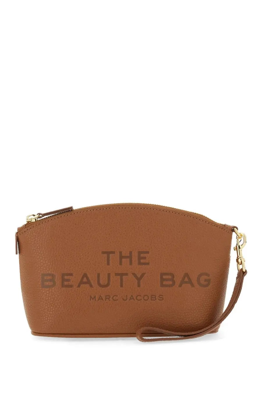 Tan leather Marc Jacobs the beauty bag pouch with gold-tone hardware and embossed branding in brown