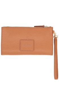 Marc Jacobs women’s pouch in pelle beige tan leather wristlet with textured surface and gold-tone zipper and hardware