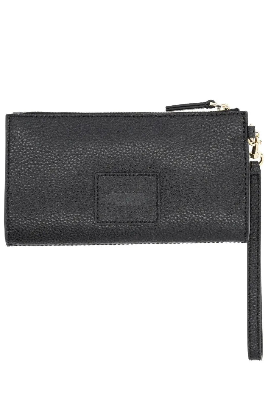 Marc Jacobs women’s pouch in pelle black textured leather with gold-tone zipper and matching strap wristlet