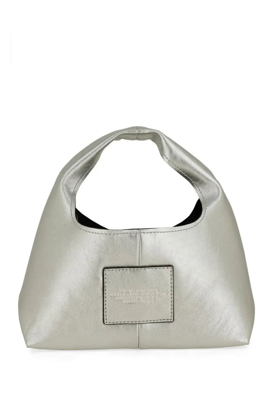 Marc Jacobs women’s the sack mini bag in silver metallic leather with a minimalist rectangular front patch