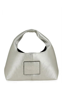 Marc Jacobs women’s the sack mini bag in silver metallic leather with a minimalist rectangular front patch