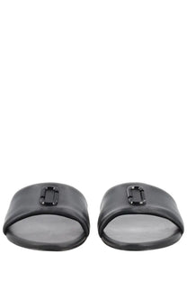 Marc Jacobs women’s sandalo slide black leather sandals with sleek minimalist design and black metal buckle