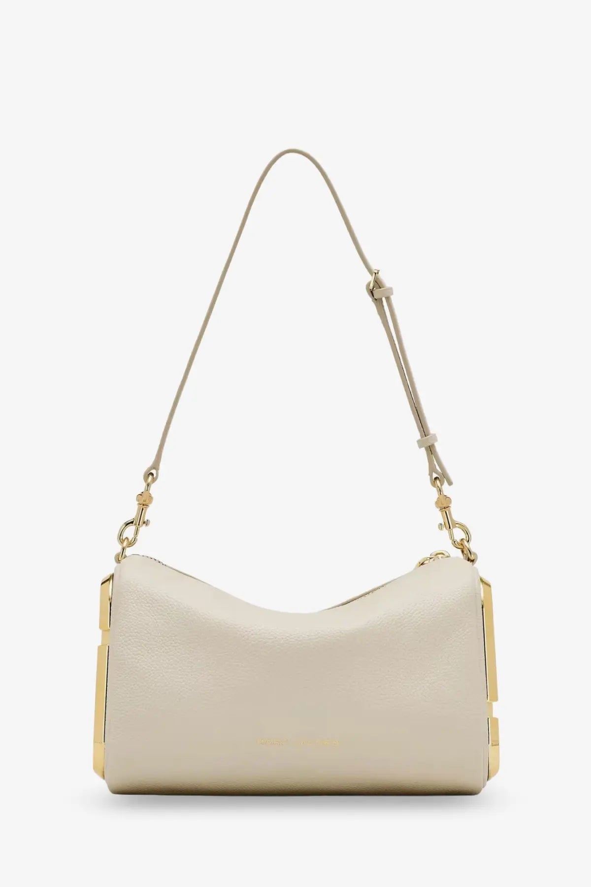Marc Jacobs women’s snapshot hammered leather shoulder bag in cream with gold-tone accents and adjustable strap