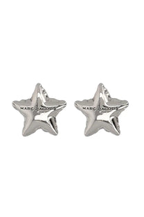 Marc Jacobs women’s silver star-shaped stud earrings with polished metallic finish and branded engraving