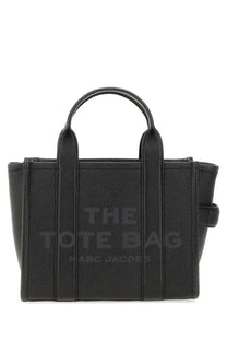 Black leather tote bag with embossed the tote bag marc jacobs branding for women small size