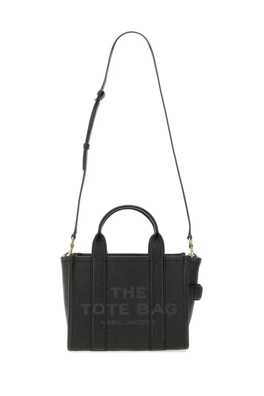 Marc Jacobs Womens the tote bag small black leather with gold tone hardware and detachable shoulder strap