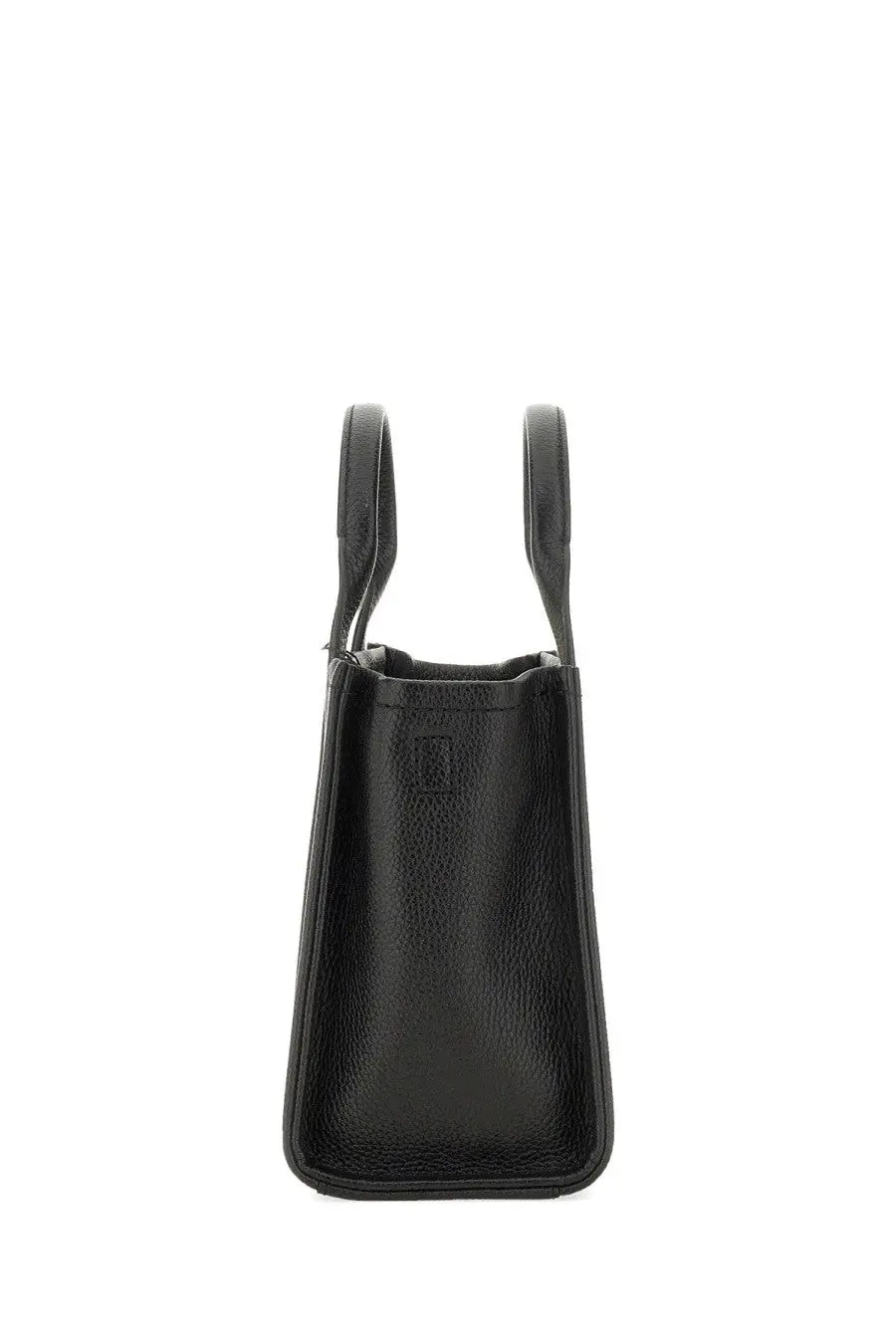 Marc Jacobs women’s the tote bag small black in black pebbled leather with structured handles shown from the back
