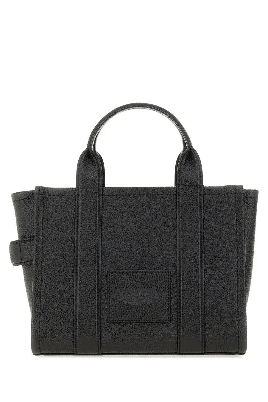 Marc Jacobs women’s the tote bag small black in black pebbled leather with structured handles and front patch pocket
