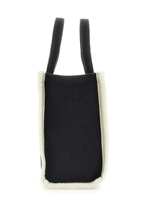 Marc Jacobs women’s the tote bag small black woven tote bag in black and off-white with short sturdy handles