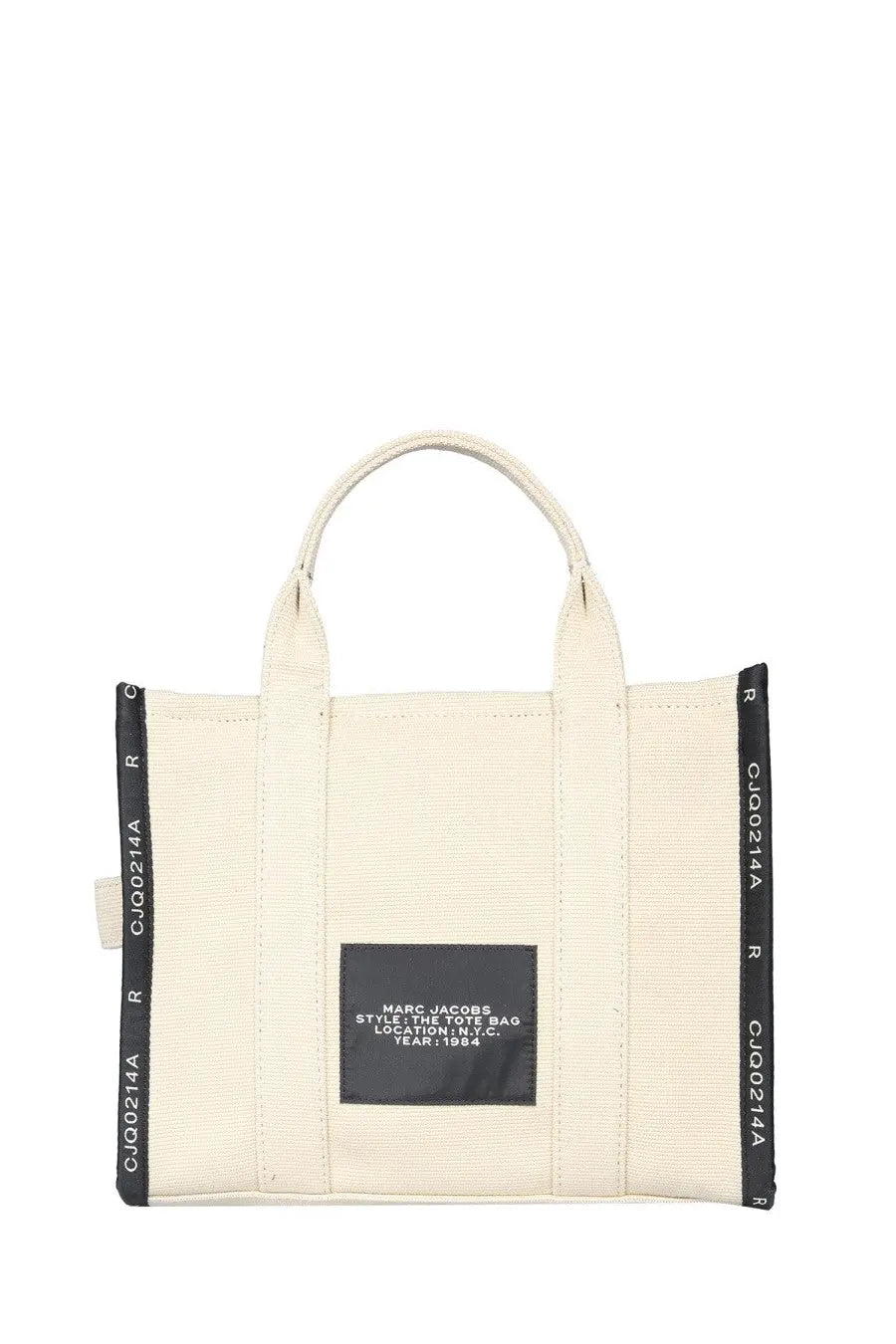 Marc Jacobs women’s the tote medium bag beige cream canvas with black ribbed side panels and central black label