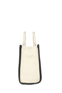Marc Jacobs women’s the tote medium bag beige cream-colored woven tote with black trim and handles