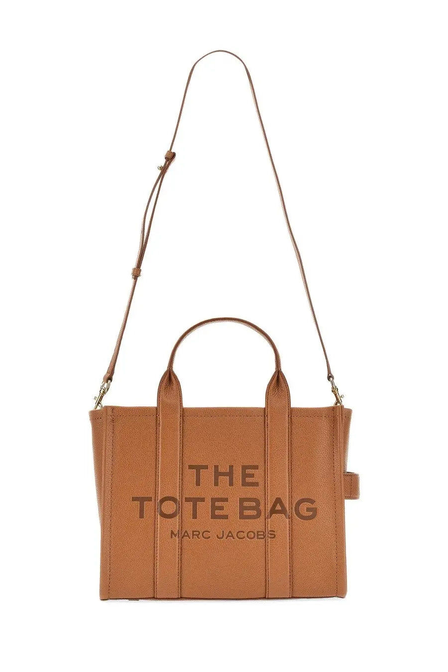 Marc Jacobs women’s medium tote bag in beige tan leather with the tote bag and marc jacobs embossed lettering