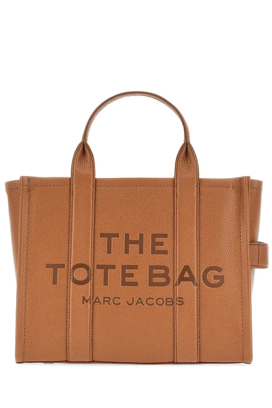 Tan leather tote bag with embossed the tote bag marc jacobs branding in marc jacobs womens the tote medium bag beige