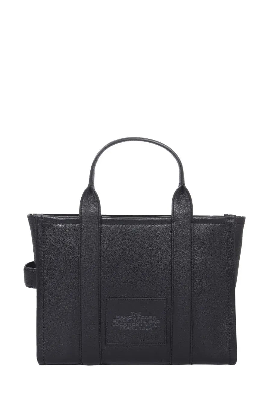 Marc Jacobs women’s the tote medium bag black leather with embossed logo patch and structured handles
