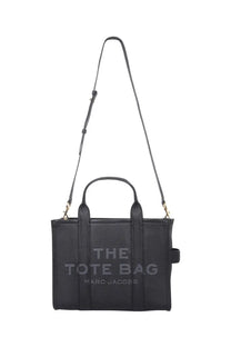 Black textured leather tote bag marc jacobs the tote bag embossed gold hardware dual top handles medium size