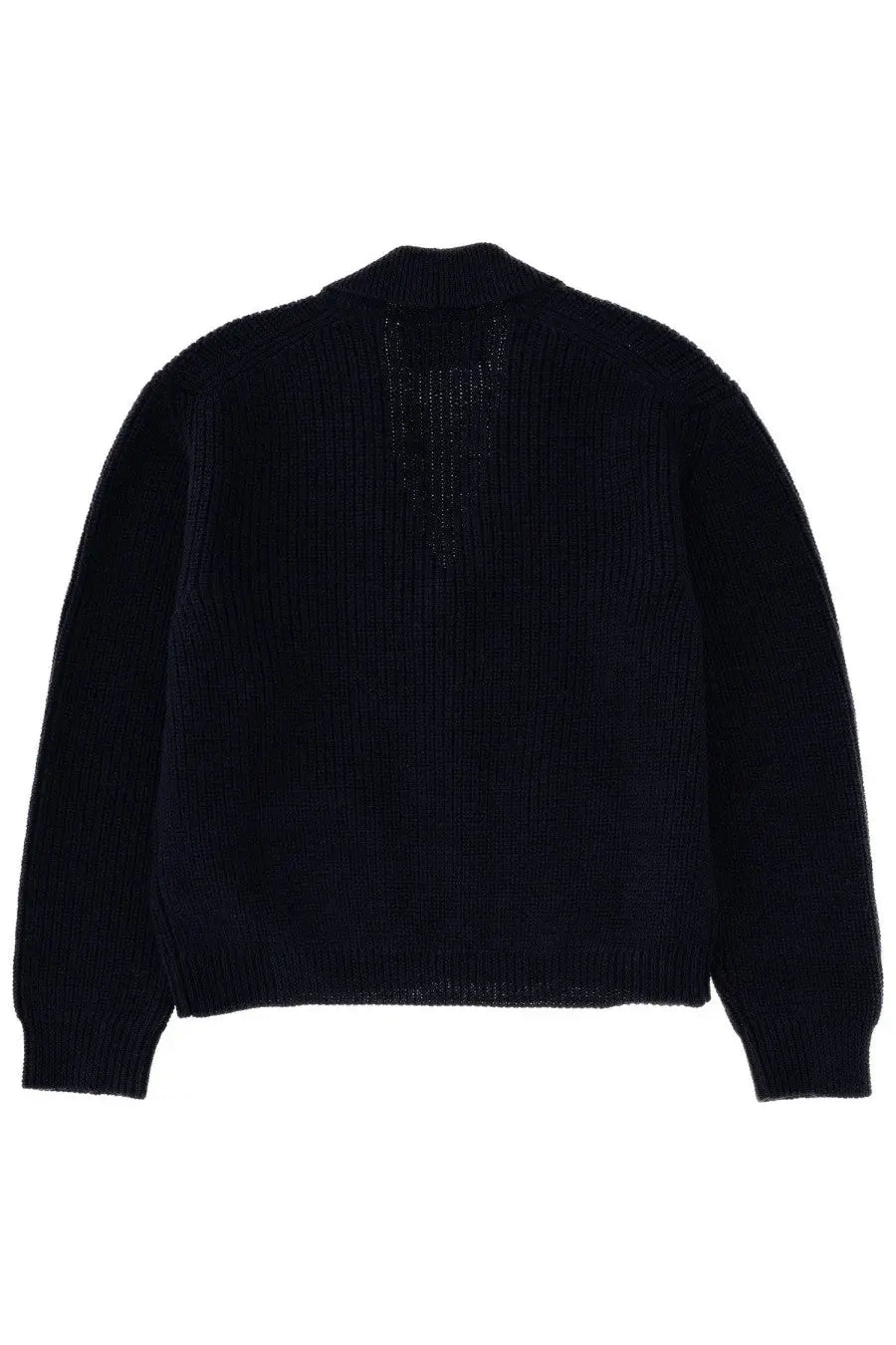 Back view of Margaret Howell women’s black ribbed knit sweater with subtle textured pattern on the back