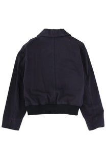 Margaret Howell women’s Mhl black cropped bomber jacket with structured collar and ribbed cuffs