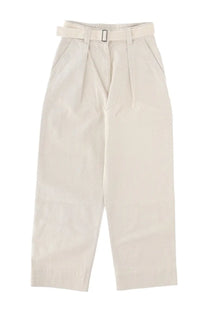 Margaret Howell women’s cream high-waisted trousers with pleated front and matching belt in mhl white fabric